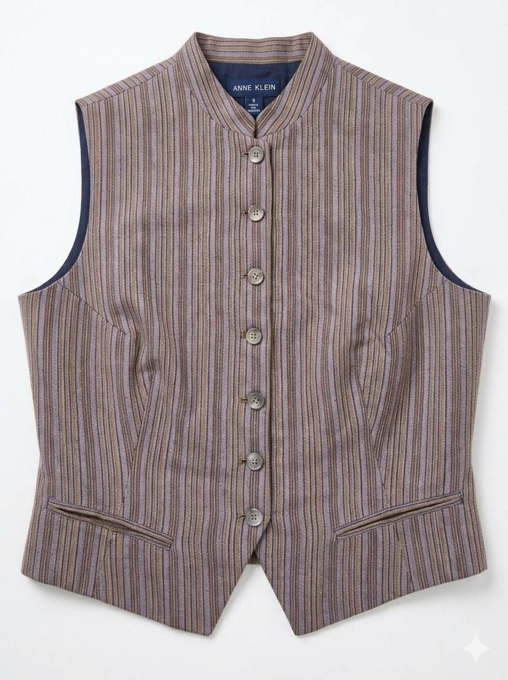 🔹️Vintage Anne Klein II Brown Pinstripe Button Front Sleeveless Vest Size 6